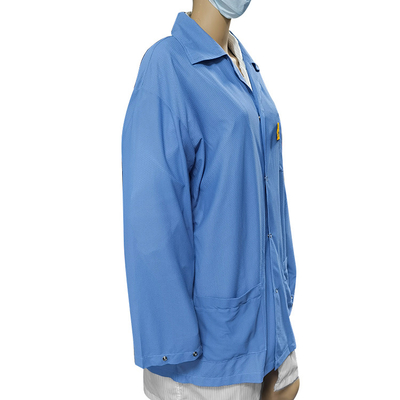 Supplier Factory Washable 96%polyester +4% Carbon Blue Color Antistatic ESD Dustproof Antistatic Coat For Lab Use