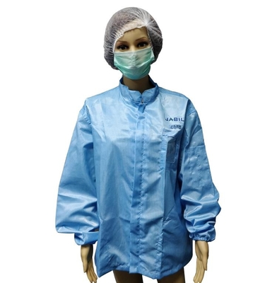 5mm Grid Polyester Custom Zipper Closure Antistatic ESD Jacket For Cleanroom Working