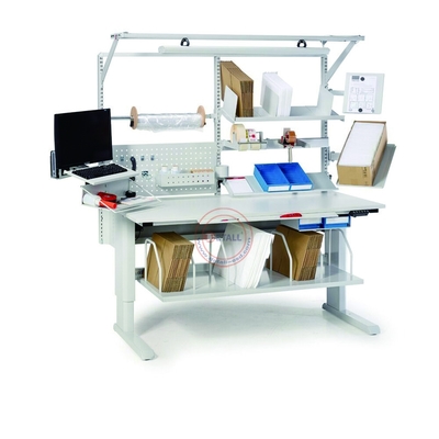 Building Material Stores Warehouse Bench Packing Table and Shipping Station with Rack and Cutter Pegboard