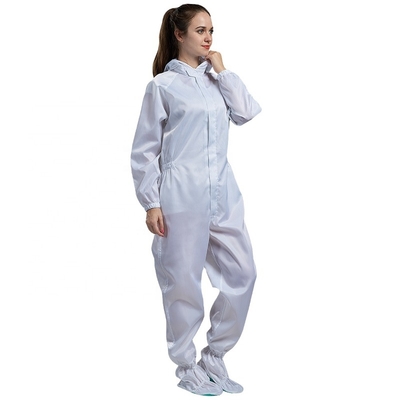 High cost performance antistatic dust proof white color 75D yarn cleanroom PPE reusable ESD equipment hooded coverall